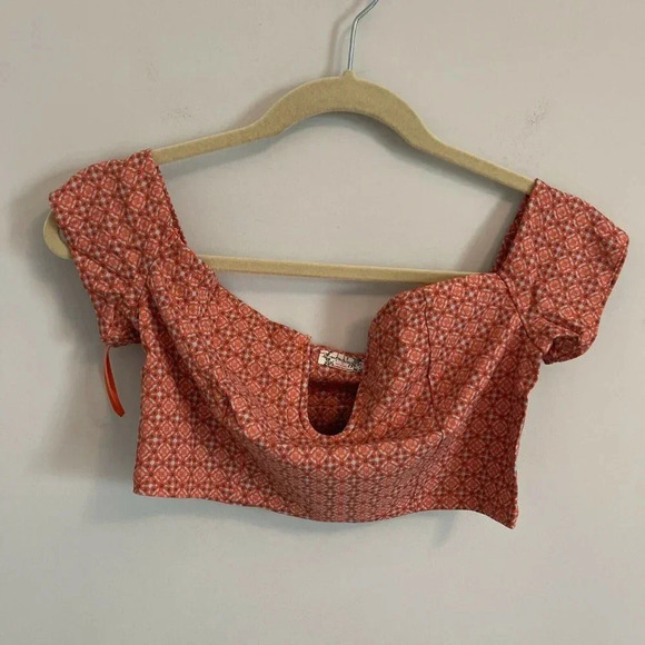 Free People Crop Top Off Shoulder Vermillionette Red Size Medium NWT - Picture 5 of 9